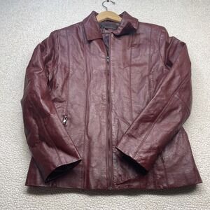 Phase Two Womens Leather‎ Jacket Burgundy Full Zip Size L Pockets Collar